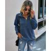 imagePRETTYGARDEN Womens Casual Long Sleeve Lapel Zipper Sweatshirt Drawstring Loose Pullover TopsDark Blue