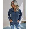 imagePRETTYGARDEN Womens Casual Long Sleeve Lapel Zipper Sweatshirt Drawstring Loose Pullover TopsDark Blue