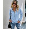 imagePRETTYGARDEN Womens Casual Long Sleeve Lapel Zipper Sweatshirt Drawstring Loose Pullover TopsLight Blue
