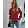 imagePRETTYGARDEN Womens Casual Long Sleeve Lapel Zipper Sweatshirt Drawstring Loose Pullover TopsWine Red