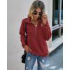 imagePRETTYGARDEN Womens Casual Long Sleeve Lapel Zipper Sweatshirt Drawstring Loose Pullover TopsWine Red