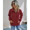 imagePRETTYGARDEN Womens Casual Long Sleeve Lapel Zipper Sweatshirt Drawstring Loose Pullover TopsWine Red