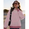 imagePRETTYGARDEN Womens Striped Oversized Sweatshirt Color Block Crew Neck Long Sleeve Casual Loose Pullover Top Y2K ClothesBean Paste Red White