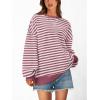 imagePRETTYGARDEN Womens Striped Oversized Sweatshirt Color Block Crew Neck Long Sleeve Casual Loose Pullover Top Y2K ClothesBean Paste Red White