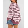 imagePRETTYGARDEN Womens Striped Oversized Sweatshirt Color Block Crew Neck Long Sleeve Casual Loose Pullover Top Y2K ClothesBean Paste Red White