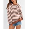imagePRETTYGARDEN Womens Striped Oversized Sweatshirt Color Block Crew Neck Long Sleeve Casual Loose Pullover Top Y2K ClothesBrick Red White