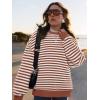 imagePRETTYGARDEN Womens Striped Oversized Sweatshirt Color Block Crew Neck Long Sleeve Casual Loose Pullover Top Y2K ClothesBrick Red White