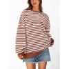 imagePRETTYGARDEN Womens Striped Oversized Sweatshirt Color Block Crew Neck Long Sleeve Casual Loose Pullover Top Y2K ClothesBrick Red White