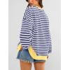 imagePRETTYGARDEN Womens Striped Oversized Sweatshirt Color Block Crew Neck Long Sleeve Casual Loose Pullover Top Y2K ClothesDark Blue White