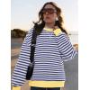 imagePRETTYGARDEN Womens Striped Oversized Sweatshirt Color Block Crew Neck Long Sleeve Casual Loose Pullover Top Y2K ClothesDark Blue White
