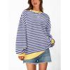 imagePRETTYGARDEN Womens Striped Oversized Sweatshirt Color Block Crew Neck Long Sleeve Casual Loose Pullover Top Y2K ClothesDark Blue White