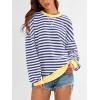imagePRETTYGARDEN Womens Striped Oversized Sweatshirt Color Block Crew Neck Long Sleeve Casual Loose Pullover Top Y2K ClothesDark Blue White