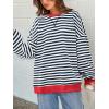 imagePRETTYGARDEN Womens Striped Oversized Sweatshirt Color Block Crew Neck Long Sleeve Casual Loose Pullover Top Y2K ClothesNavy White
