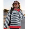 imagePRETTYGARDEN Womens Striped Oversized Sweatshirt Color Block Crew Neck Long Sleeve Casual Loose Pullover Top Y2K ClothesNavy White