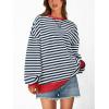 imagePRETTYGARDEN Womens Striped Oversized Sweatshirt Color Block Crew Neck Long Sleeve Casual Loose Pullover Top Y2K ClothesNavy White