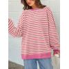 imagePRETTYGARDEN Womens Striped Oversized Sweatshirt Color Block Crew Neck Long Sleeve Casual Loose Pullover Top Y2K ClothesRose Pink White