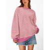 imagePRETTYGARDEN Womens Striped Oversized Sweatshirt Color Block Crew Neck Long Sleeve Casual Loose Pullover Top Y2K ClothesRose Pink White