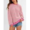imagePRETTYGARDEN Womens Striped Oversized Sweatshirt Color Block Crew Neck Long Sleeve Casual Loose Pullover Top Y2K ClothesRose Pink White