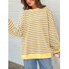 imagePRETTYGARDEN Womens Striped Oversized Sweatshirt Color Block Crew Neck Long Sleeve Casual Loose Pullover Top Y2K ClothesYellow White