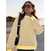 imagePRETTYGARDEN Womens Striped Oversized Sweatshirt Color Block Crew Neck Long Sleeve Casual Loose Pullover Top Y2K ClothesYellow White