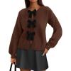 imagePRETTYGARDEN Cardigan Sweaters for Women Fall Fashion 2025 Bow Tie Front Long Sleeve Knit Sweater Tops Cute Winter ClothesBrown
