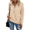 imagePRETTYGARDEN Womens Casual Long Sleeve Lapel Zipper Sweatshirt Drawstring Loose Pullover TopsApricot