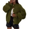 imagePRETTYGARDEN Womens Cropped Cardigans Trendy 2025 Ruffle Open Front Chunky Knit Sweater Oversized Button Down Fall ClothesArmy Green