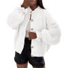 imagePRETTYGARDEN Womens Cropped Cardigans Trendy 2025 Ruffle Open Front Chunky Knit Sweater Oversized Button Down Fall ClothesWhite