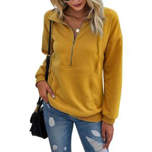 imagePRETTYGARDEN Womens Casual Long Sleeve Lapel Zipper Sweatshirt Drawstring Loose Pullover TopsYellow