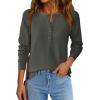 imagePRETTYGARDEN Women Long Sleeve Waffle Knit Shirts 2025 Fall Casual Button V Neck Loose Henley Tops Basic Tees Winter ClothesArmy Green
