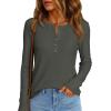 imagePRETTYGARDEN Women Long Sleeve Waffle Knit Shirts 2025 Fall Casual Button V Neck Loose Henley Tops Basic Tees Winter ClothesArmy Green