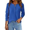 imagePRETTYGARDEN Women Long Sleeve Waffle Knit Shirts 2025 Fall Casual Button V Neck Loose Henley Tops Basic Tees Winter ClothesBlue