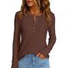 imagePRETTYGARDEN Women Long Sleeve Waffle Knit Shirts 2025 Fall Casual Button V Neck Loose Henley Tops Basic Tees Winter ClothesBrown
