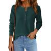 imagePRETTYGARDEN Women Long Sleeve Waffle Knit Shirts 2025 Fall Casual Button V Neck Loose Henley Tops Basic Tees Winter ClothesDark Green