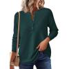 imagePRETTYGARDEN Women Long Sleeve Waffle Knit Shirts 2025 Fall Casual Button V Neck Loose Henley Tops Basic Tees Winter ClothesDark Green
