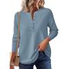 imagePRETTYGARDEN Women Long Sleeve Waffle Knit Shirts 2025 Fall Casual Button V Neck Loose Henley Tops Basic Tees Winter ClothesDusty Blue