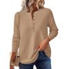 imagePRETTYGARDEN Women Long Sleeve Waffle Knit Shirts 2025 Fall Casual Button V Neck Loose Henley Tops Basic Tees Winter ClothesKhaki