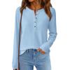 imagePRETTYGARDEN Women Long Sleeve Waffle Knit Shirts 2025 Fall Casual Button V Neck Loose Henley Tops Basic Tees Winter ClothesLight Blue