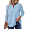 imagePRETTYGARDEN Women Long Sleeve Waffle Knit Shirts 2025 Fall Casual Button V Neck Loose Henley Tops Basic Tees Winter ClothesLight Blue