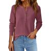 imagePRETTYGARDEN Women Long Sleeve Waffle Knit Shirts 2025 Fall Casual Button V Neck Loose Henley Tops Basic Tees Winter ClothesMauve