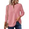 imagePRETTYGARDEN Women Long Sleeve Waffle Knit Shirts 2025 Fall Casual Button V Neck Loose Henley Tops Basic Tees Winter ClothesPink