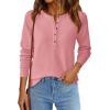 imagePRETTYGARDEN Women Long Sleeve Waffle Knit Shirts 2025 Fall Casual Button V Neck Loose Henley Tops Basic Tees Winter ClothesPink