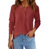 imagePRETTYGARDEN Women Long Sleeve Waffle Knit Shirts 2025 Fall Casual Button V Neck Loose Henley Tops Basic Tees Winter ClothesRust