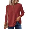 imagePRETTYGARDEN Women Long Sleeve Waffle Knit Shirts 2025 Fall Casual Button V Neck Loose Henley Tops Basic Tees Winter ClothesRust