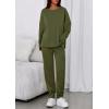 imagePRETTYGARDEN Womens 2 Piece Matching Lounge Sets 2025 Fall Long Sleeve Boatneck Sweatsuit Drawstring Sweatpants PocketsArmy Green
