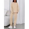 imagePRETTYGARDEN Womens 2 Piece Matching Lounge Sets 2025 Fall Long Sleeve Boatneck Sweatsuit Drawstring Sweatpants PocketsBeige