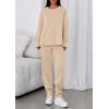 imagePRETTYGARDEN Womens 2 Piece Matching Lounge Sets 2025 Fall Long Sleeve Boatneck Sweatsuit Drawstring Sweatpants PocketsBeige