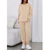 imagePRETTYGARDEN Womens 2 Piece Matching Lounge Sets 2025 Fall Long Sleeve Boatneck Sweatsuit Drawstring Sweatpants PocketsBeige