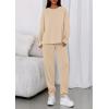 imagePRETTYGARDEN Womens 2 Piece Matching Lounge Sets 2025 Fall Long Sleeve Boatneck Sweatsuit Drawstring Sweatpants PocketsBeige