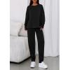 imagePRETTYGARDEN Womens 2 Piece Matching Lounge Sets 2025 Fall Long Sleeve Boatneck Sweatsuit Drawstring Sweatpants PocketsBlack